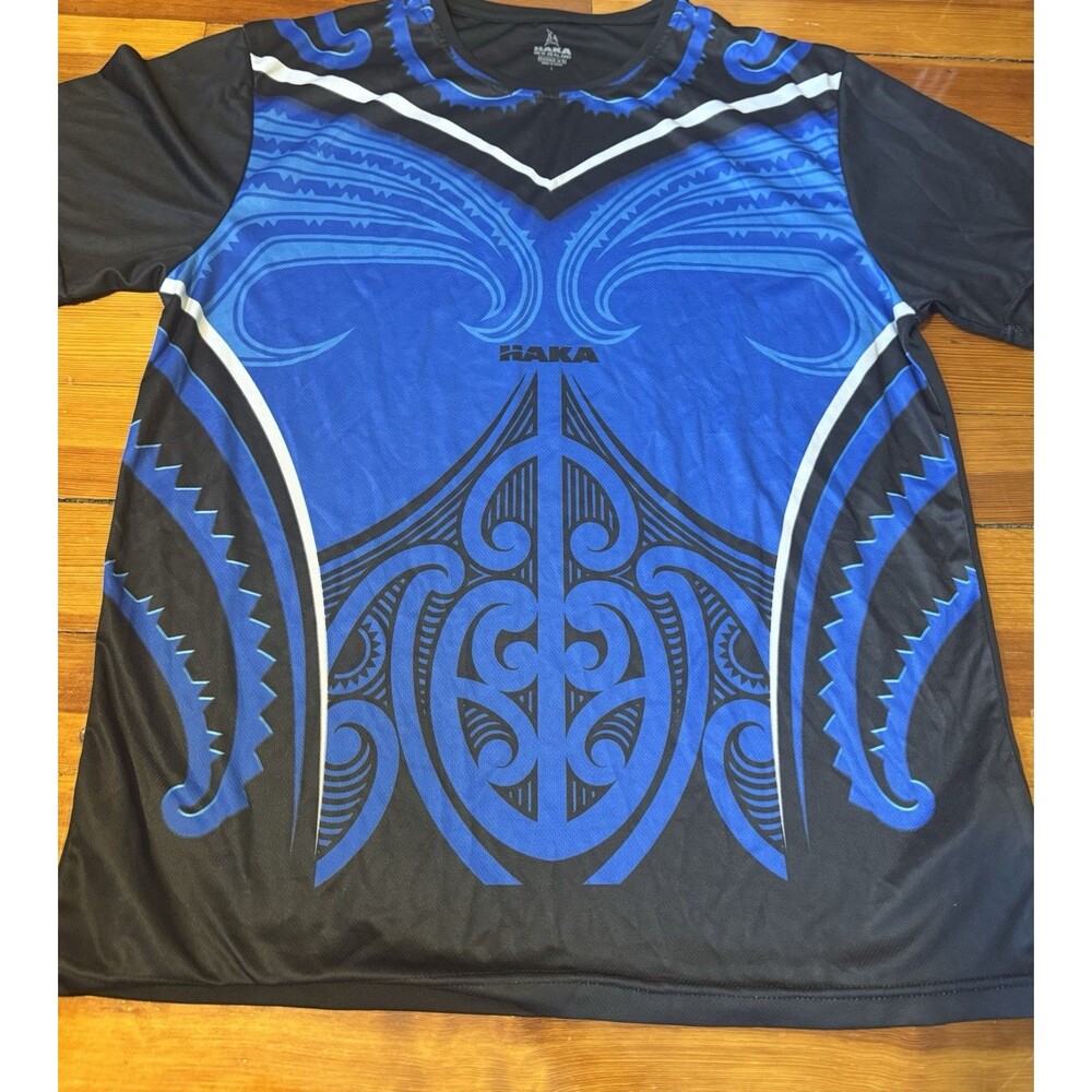 HAKA New Zealand Men's Māori Tribal Print Performance Jersey - Blue/Black Large